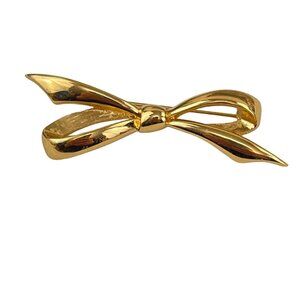 Gold-Tone Monet Bow Pin Brooch Elegant Fashion Accessory